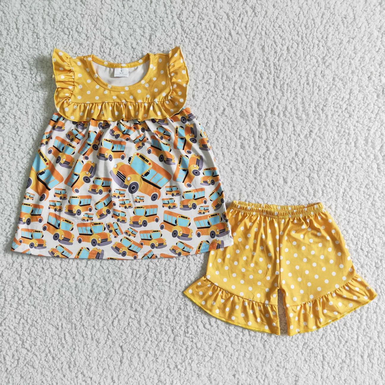 Ruffled school bus short set