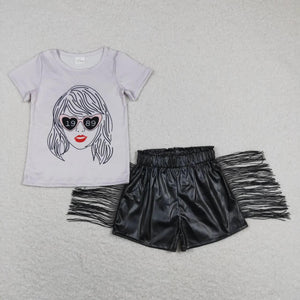 1989 Pleather Fringe Short Set