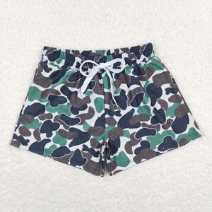 Green and Black Camo Swim Trunks