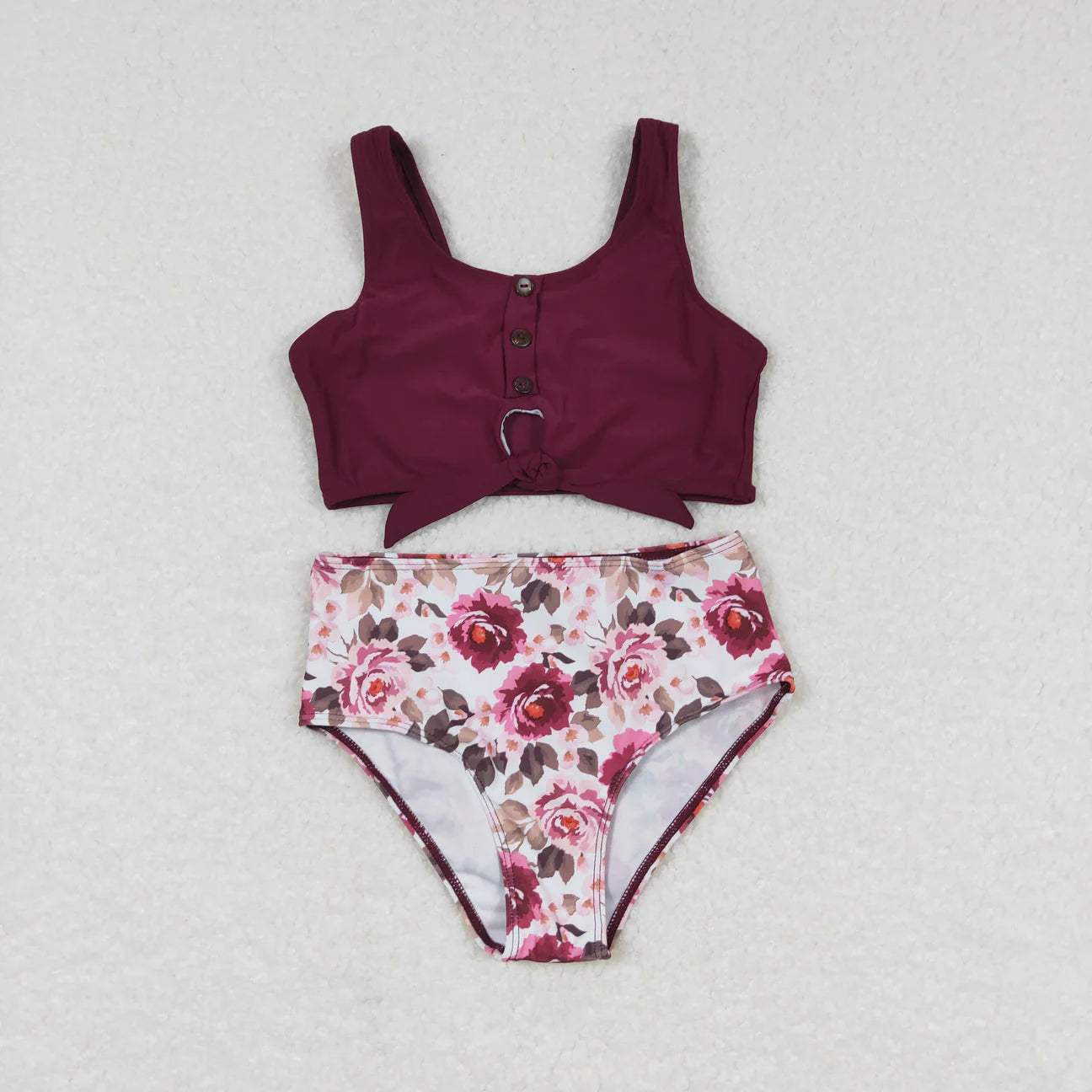 Maroon floral Two Piece Swimsuit