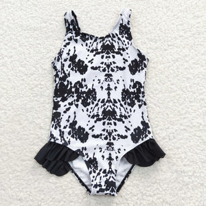 B&W Cow Print Onepiece Swimsuit