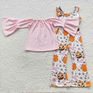 Spooky Pink Pumpkin Overall Pant Set