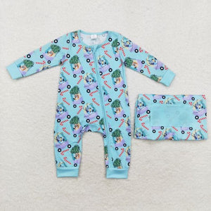 Bamboo blue dog Christmas car romper