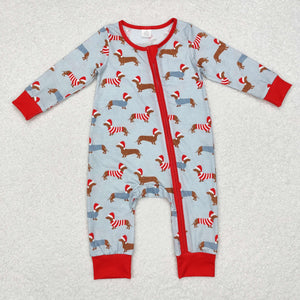 Bamboo dash hound Christmas blue romper