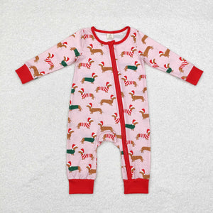 Bamboo dash hound Christmas pink romper