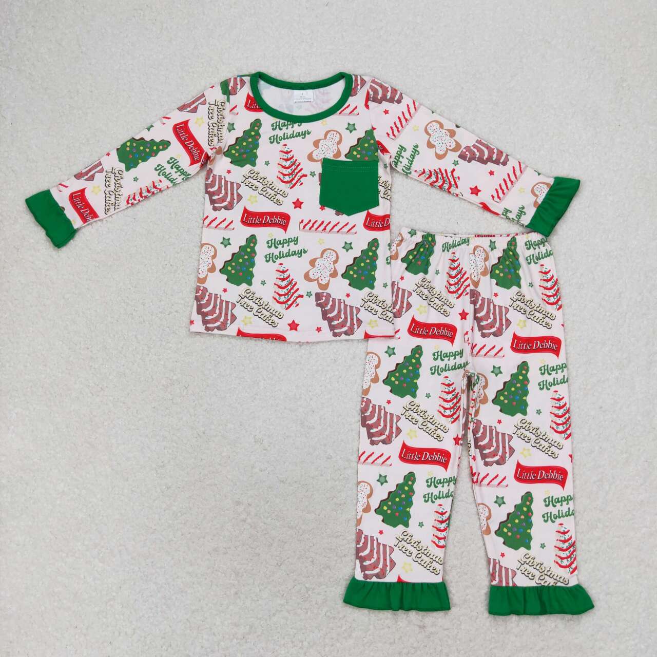 Bamboo happy holidays cake tree ruffled pajama set