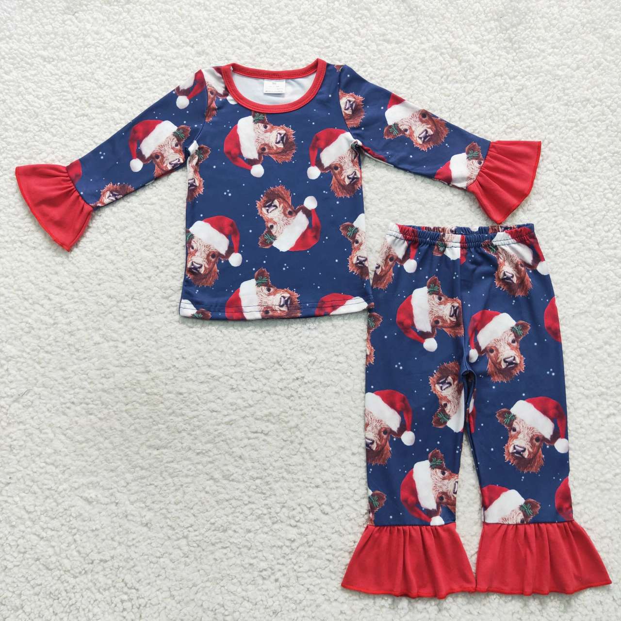 Christmas Cow Ruffled pajama set