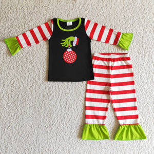 Green Christmas - hand ruffled pajama set