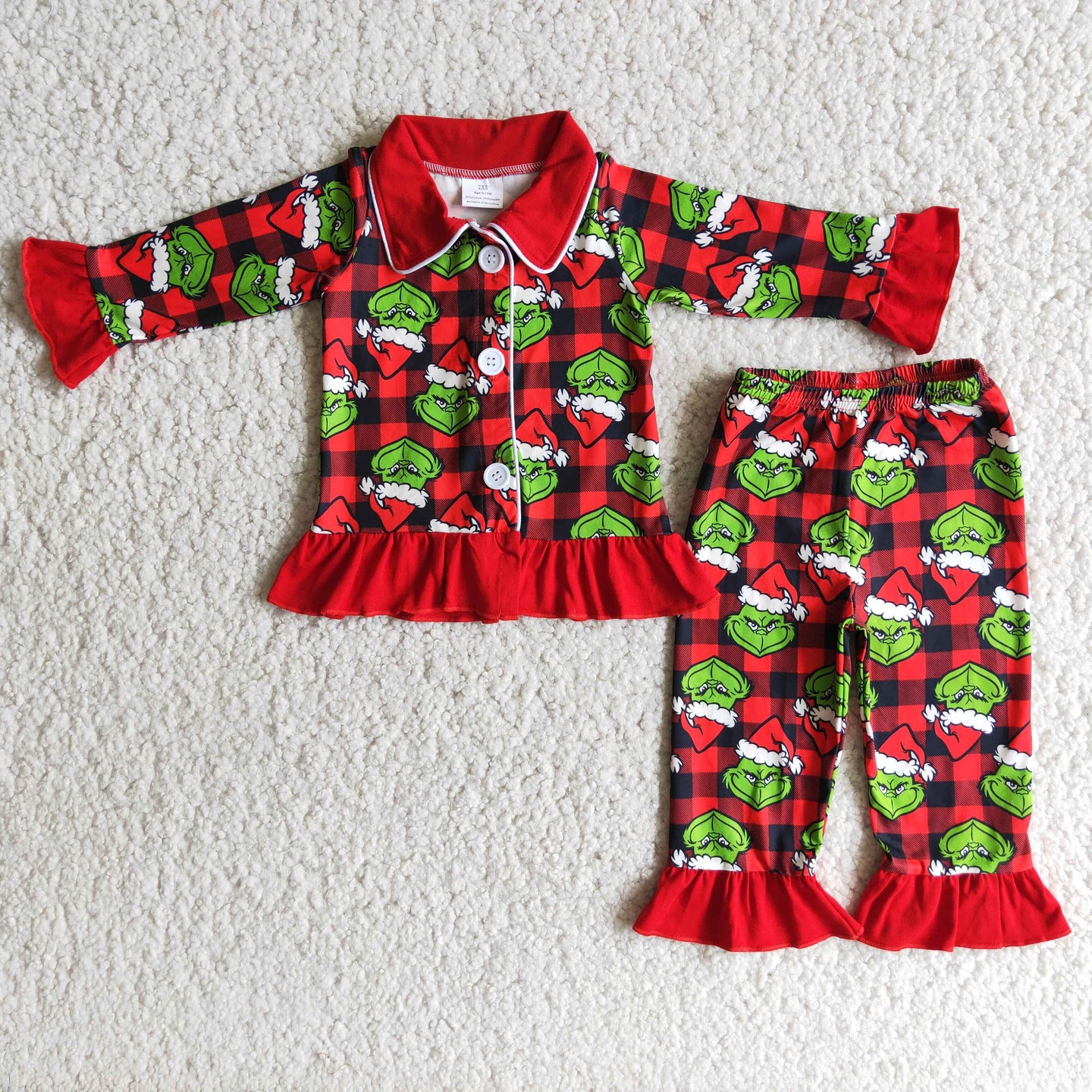 Green Christmas - red plaid ruffled pajama set