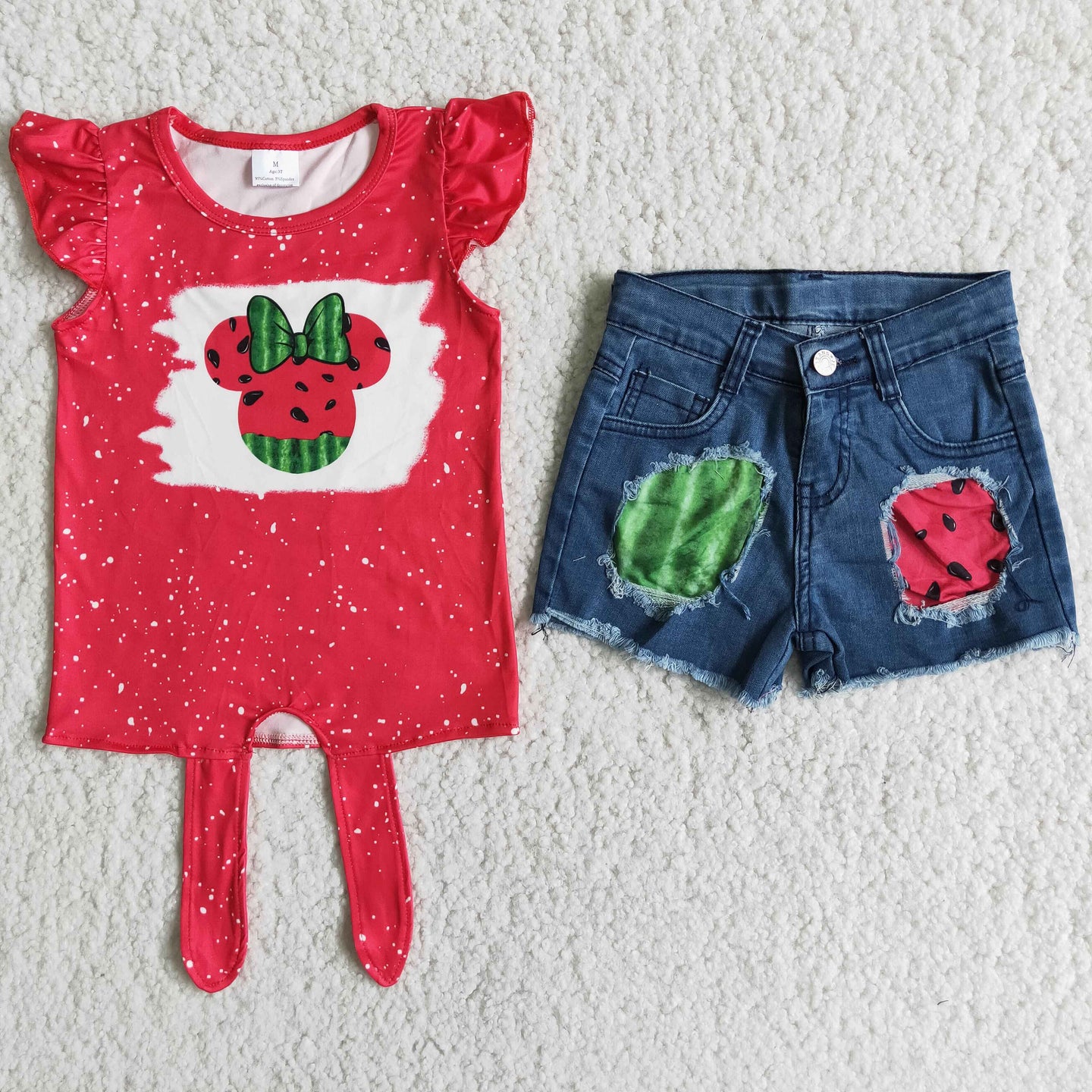 Watermelon mouse denim short set