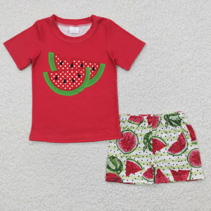 Ruffled red watermelon short set