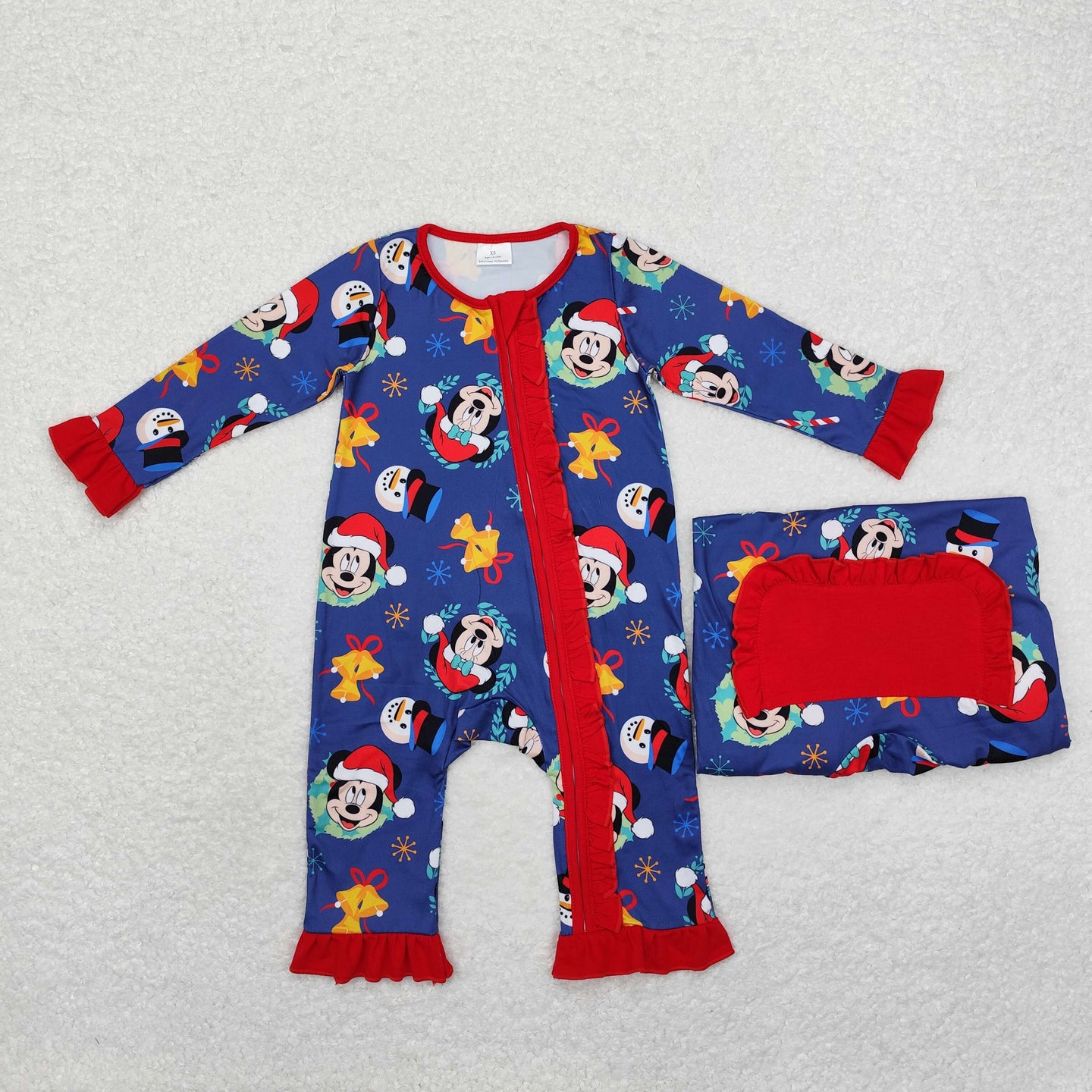Cartoon Moues Christmas Ruffled Romper