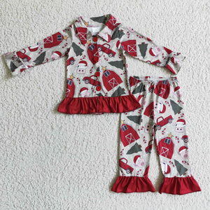 Christmas cow barn ruffled pajama set