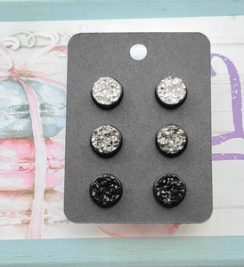 Monotone set of 3 Druzy Earrings